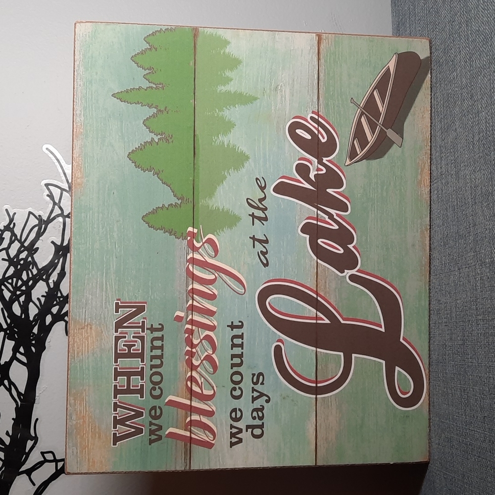 Wall Art Sign Canoe Count Blessings Lake Trees Lodge Cabin Home Decorating